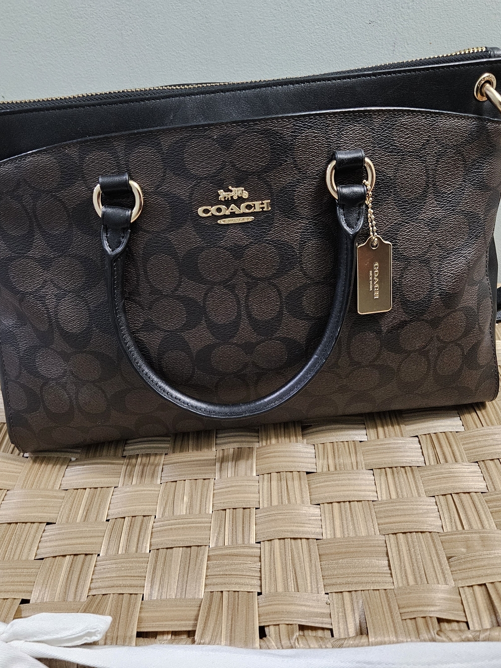 Coach Brown and Black Signature Crossbody Tote/ Crossbody